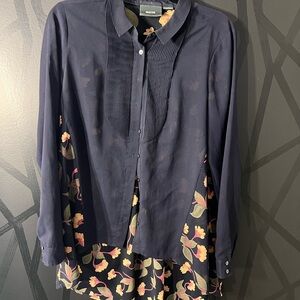 Maeve Dark Blue Shirt with Floral Design
